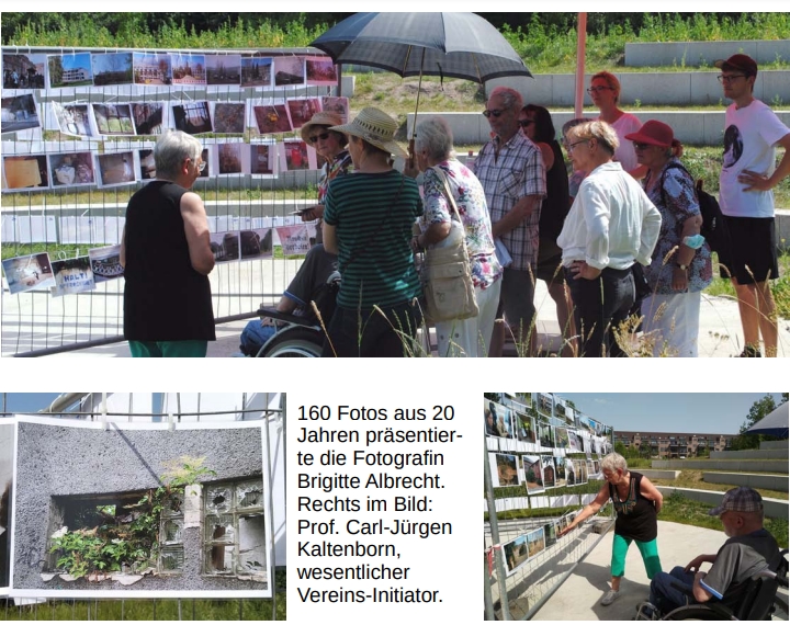 Jubilumsfest im Panke-Park
			
20 Jahre Panke-Park Kulturkonvent e.V. Bernau

18. Juni 2022

160 Fotos aus 20 Jahren prsentierte die Fotografin Brigitte Albrecht.
Rechts im Bild: Prof. Carl-Jrgen Kaltenborn,
wesentlicher Vereins-Initiator.